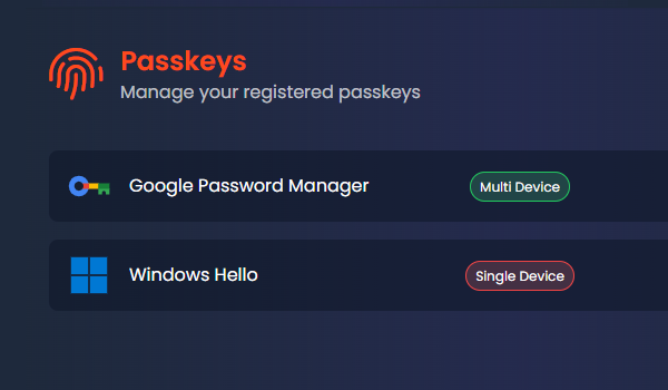 Multiple passkeys mean you are never locked out and support for roaming keys means you can always sign in on the move